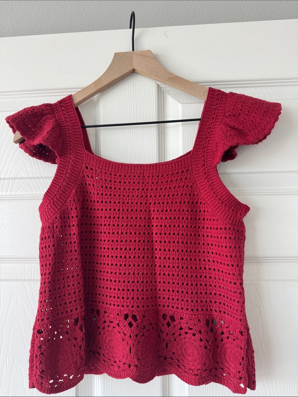 Universal Thread Red Crochet Flutter Sleeve Tank Top